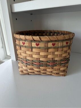 Woven Natural Rattan Basket with Red Heart Accent - Home Accent